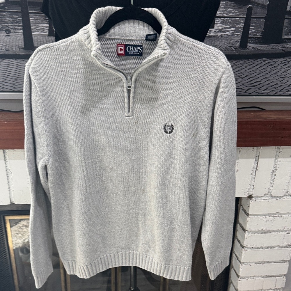 Chaps Men’s Light Gray Half-Zip Sweater quarter zip Medium 100% cotton